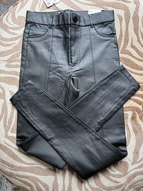 Zara Black Faux Leather Leggings with Front Seam Detail